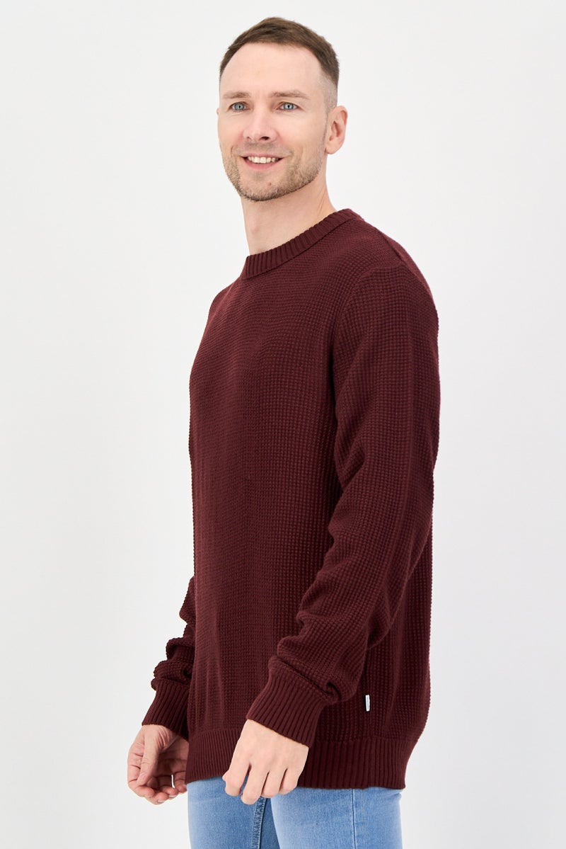 JACK & JONES Men Crew Neck Knitted Sweater, Maroon - Image 2